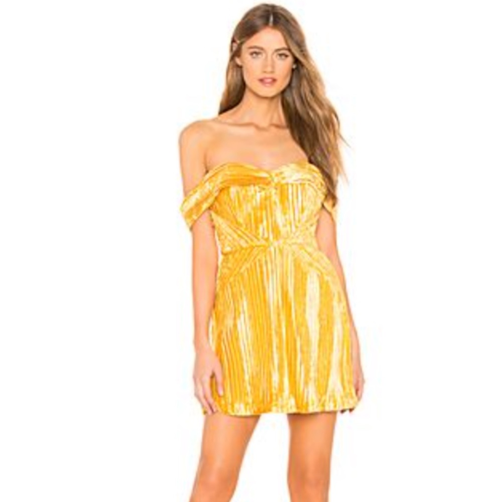 Saffron Yellow Danica Pleated Velvet Mini Night Out Dress NBD NEW!!!